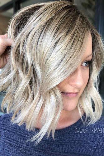 Blonde Balayage and Wavy A-Line Bob #invertedbob #alinebob #platinumblonde #blondehighlights