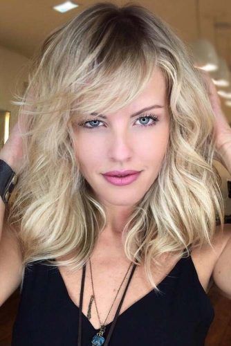 Blonde Medium Length Haircuts With Bangs #mediumlengthhaircuts #mediumhair #haircuts #longbob