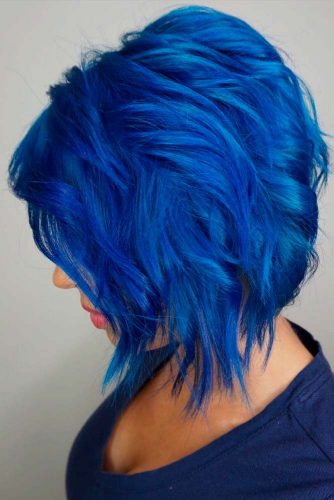 Blue Wavy Inverted Bob #wavyhair #stylishhairstyles