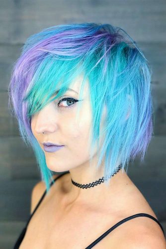 Bright Blue And Purple Layered Bob #bluehair #bluebob 