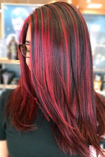 Brown Hair With Red Highlights #redhighlights #darkbrownhair