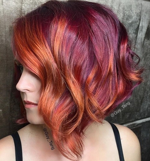 Burgundy Bob With Auburn Balayage