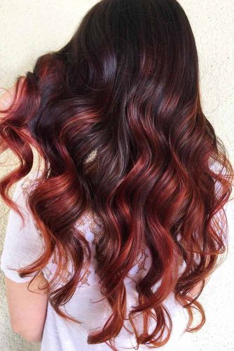 Cherry Highlights On Dark Brown Hair #brunette #redhair #highlights