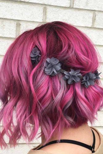 Colorful Updo With Flowers For Valentines Day #bobhaircut #hairaccessory