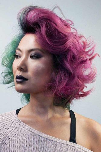 Cool Wavy Colored Voluminous Bob #shorthaircuts #bobhaircut #pinkhair #curlybob