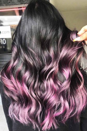 Dark Hair With Purple Highlights #longhair #sleekhair #brunette #ombre