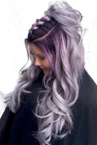 Dark Purple Roots Into Ash Hair Color #longhair #wavyhair #braids