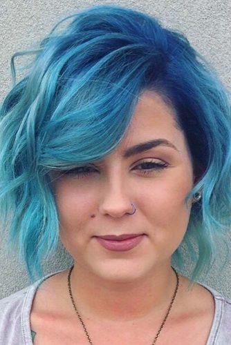 Denim Blue Balayage Bob Wavy