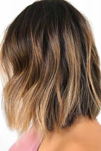 Gold Blonde Balayage Lob Dark Hair