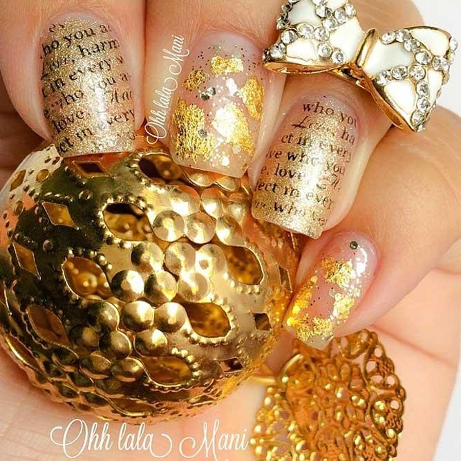 Gold Nails With Stamping Picture 2