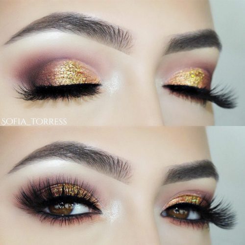 Gold Smokey Eyes Makeup Idea For Special Occasions #goldglitter #prommakeup