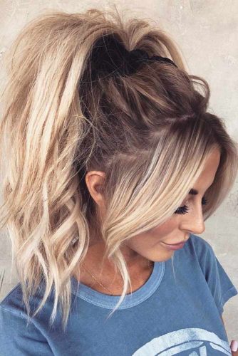 High Messy Ponytail With Bangs #hairstylesforthinhair #hairstyles #thinhair #hairtype #ponytail