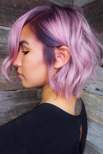 Hot Pink And Dark Purple Hair #shorthair #bobcut #wavyhair #purplehair