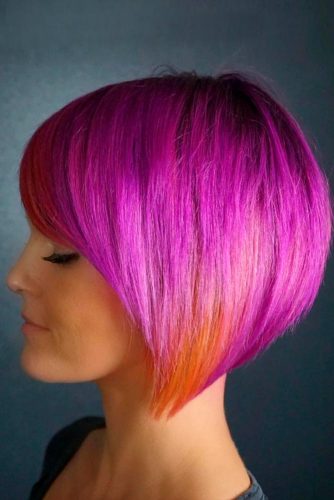Hot Purple And Orange Bob #coloredhair #stylishhairstyles