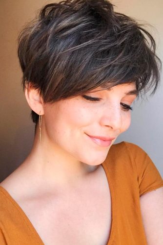 Layered Haircuts For Short Brown Hair #pixie #pixiecut #sidebang