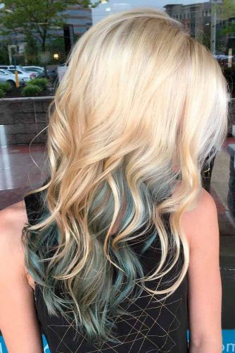 Long Blonde and Blue Layered Hair #undercoloredhair #blondehair #layeredhaircuts