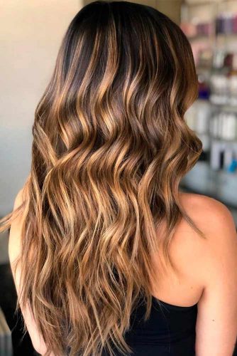 Long Dark Brown Hair With Caramel Highlights #darkbrownhair #balayage