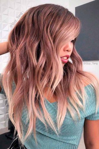 Long Layered Hairstyle With A Rose Gold Color #rosegoldhair #layeredhaircuts