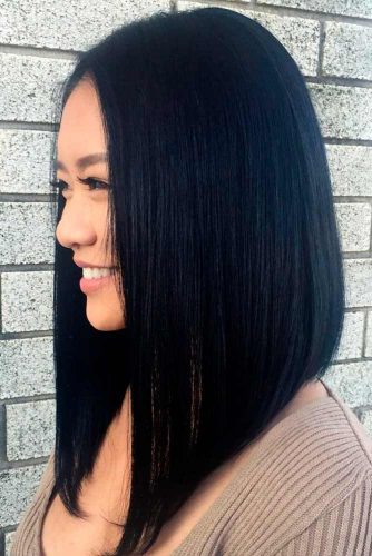 Long Length Angled Bob Hairstyles #angeledlob #lobhairstyles