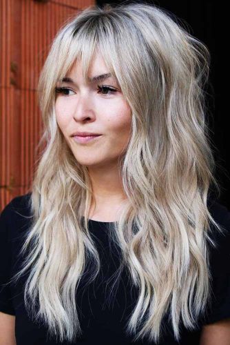 Long Wavy Blonde Shag With Bangs #longhair #wavyhair #bangs #shaggy