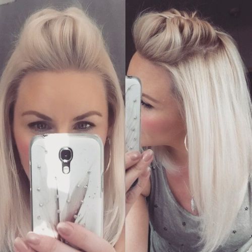 medium braided pompadour hairstyle for thin hair