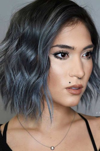 Medium Layered Bob Hairstyle #bluebob #bobhaircut #wavybob