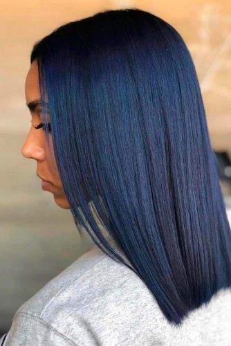 Navy Blue Seek Lob #sleekhair #colorfulhair #straighhair