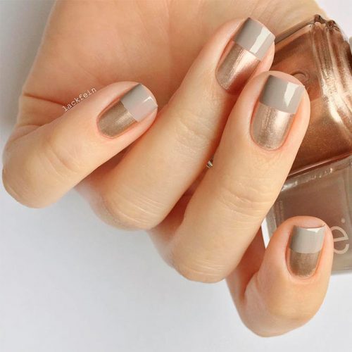 Rose Gold And Grey Short Square Nails #shortnails #rosegoldnails