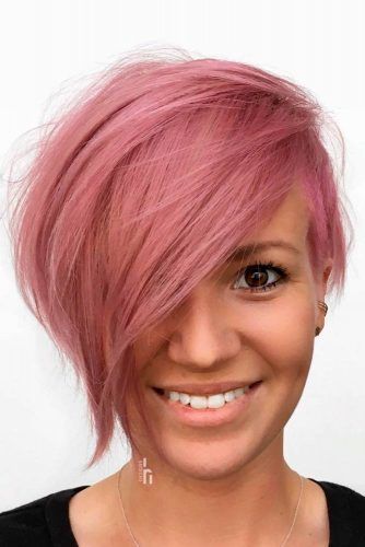 Rose Gold Asymmetrical Bob #rosegoldhair #asymmetricalbob