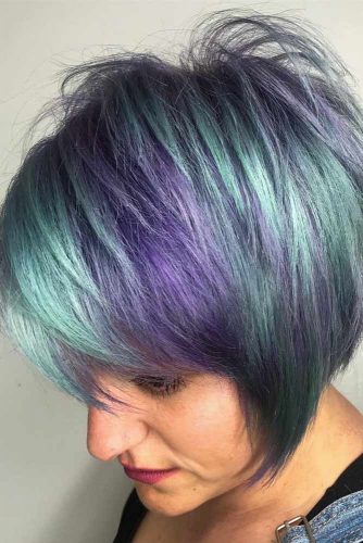 Short Layered Bob Haircut With Side Bangs #purplepixie #layeredpixie