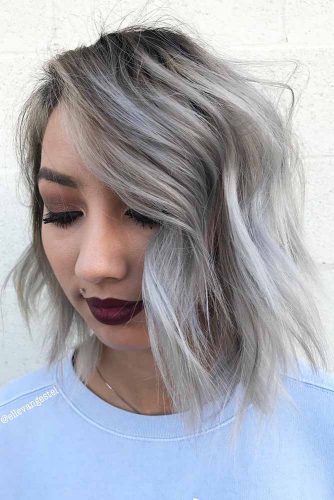 Side Swept Bangs and Bob Hairstyle #bobhaircut #sidesweptbang #silverhair #layeredhair