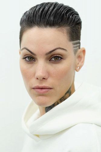 Slicked Back Pixie With Shaved Stripes #undercutpixie #pixiehaircut #undercut #haircuts 