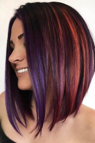 Straight Hairstyles For Shoulder Hair With Colored Highlights #shoulderlengthhair #longbob #hairstyles #straighthair #highlights