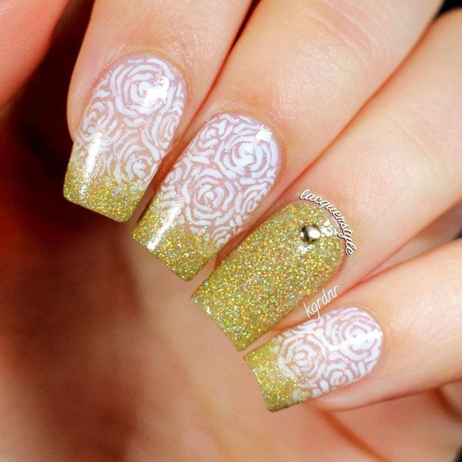 Trendy Ombre Nail Designs With Gold Glitter Picture 2