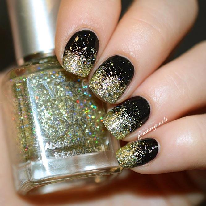 Trendy Ombre Nail Designs With Gold Glitter Picture 3