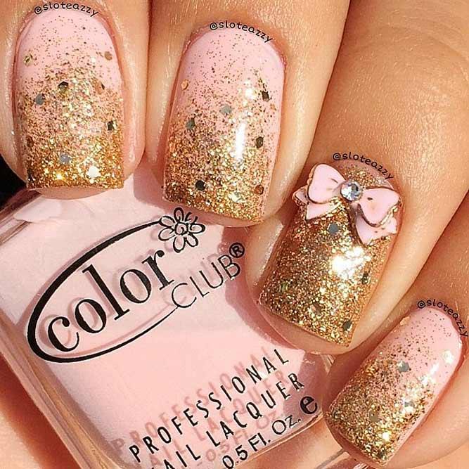 Trendy Ombre Nail Designs With Gold Glitter Picture 4
