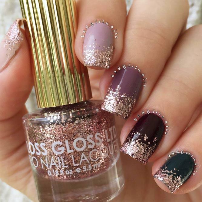 Trendy Ombre Nail Designs With Gold Glitter Picture 5