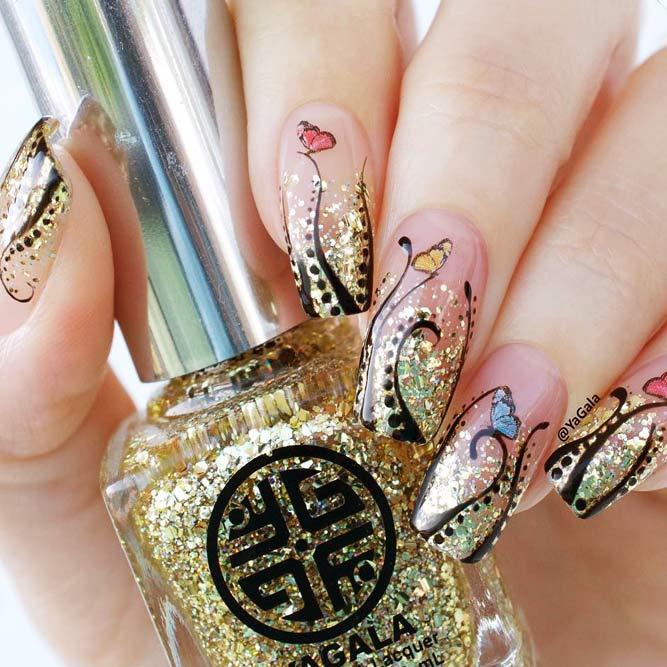Trendy Ombre Nail Designs With Gold Glitter Picture 1