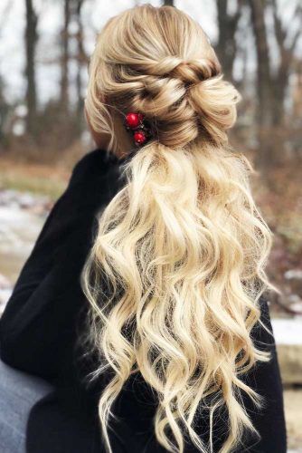 Twisted, Wavy Half Up Hairstyle With Accessories #halfup #thinhair