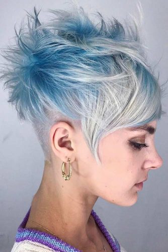 Undercut and Platinum Blonde to Frost Blue Balayage