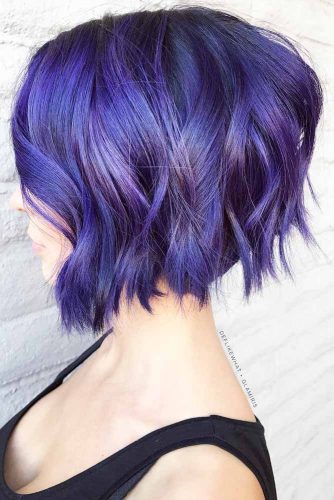 Wavy Bob Hairstyles Purple Color  #shorthair #shorthairstyles #bobhaircut #bobhairstyles #purplehair