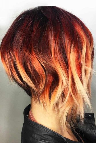 Yellow Red Ombre Balck Roots #brunette #redhair #ombre 