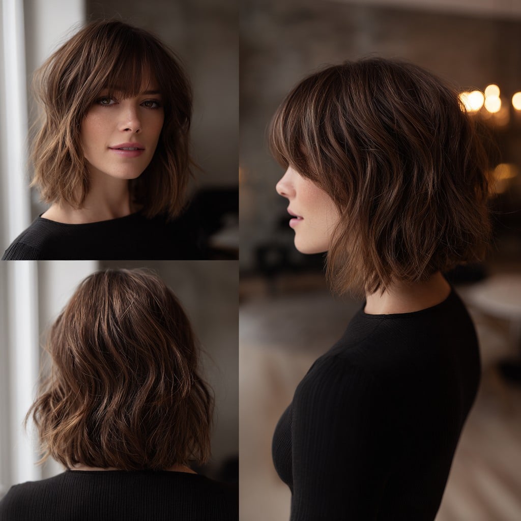 Chestnut Brown Fringe Bob Hair
