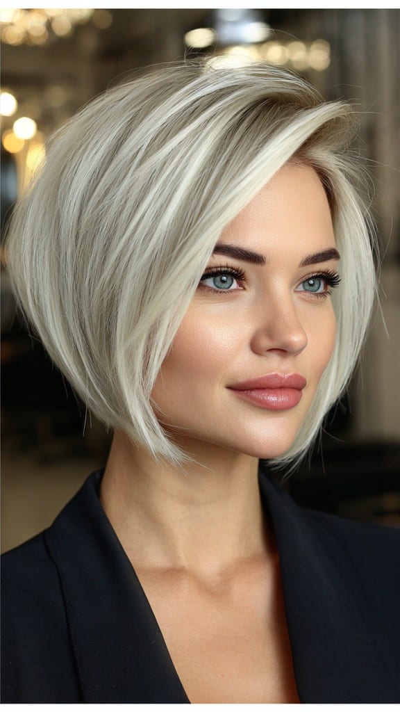 Icy Blonde Stacked Bob Hair