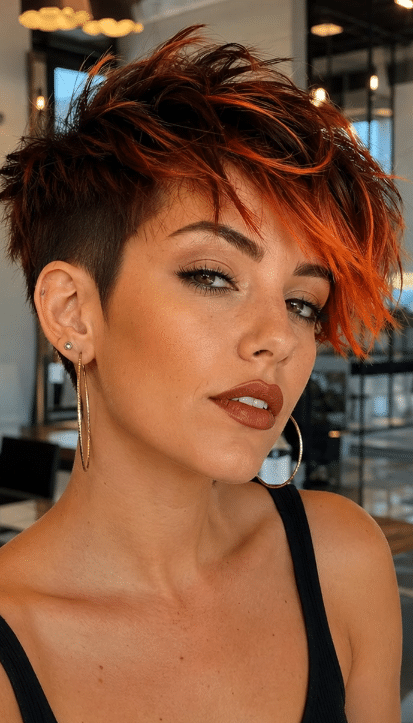 Fiery Copper Flame Pixie Hair
