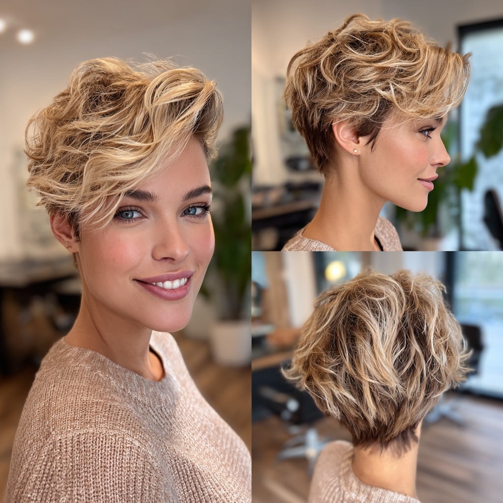 Tousled Caramel Blonde Pixie Hair