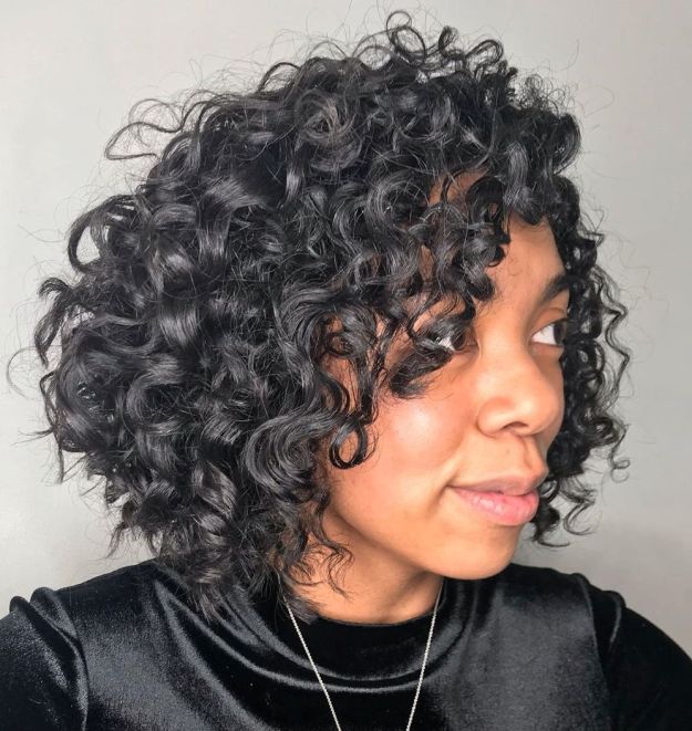 Angled Curly Bob For Black Hair