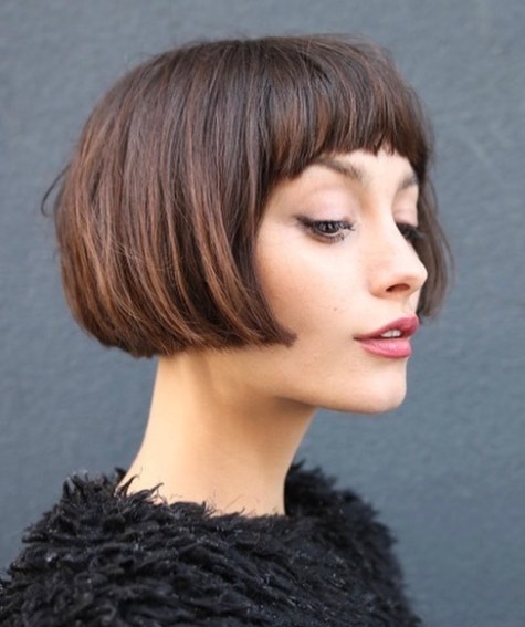 Lip-Length Hair With Half-Moon Bangs