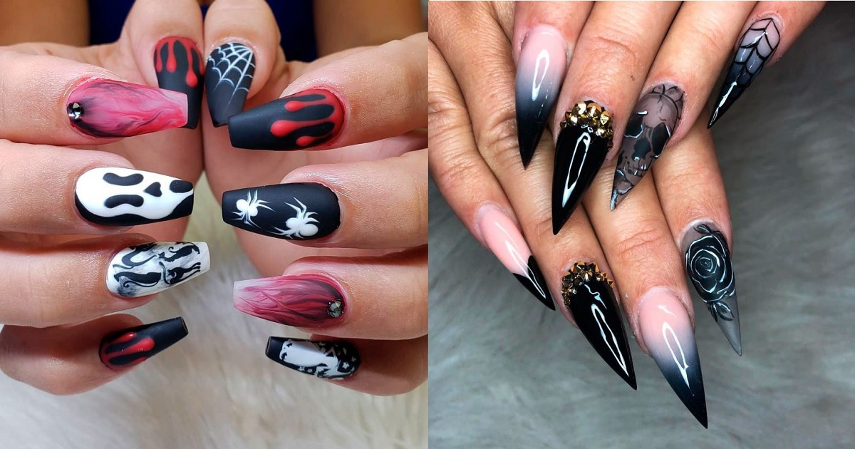 1. Spooky Spider Web Stiletto Nails - wide 9