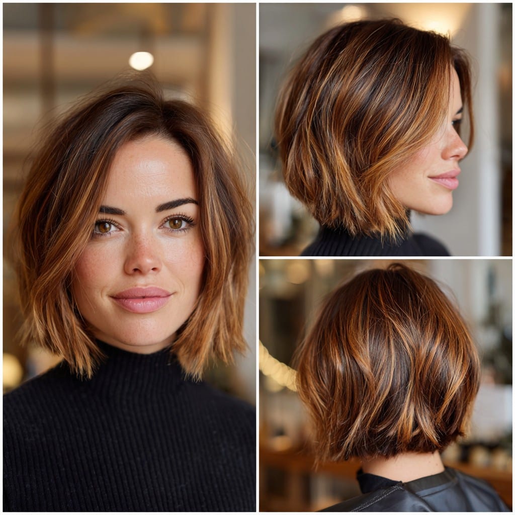 Warm Chestnut Balayage Bob Hair